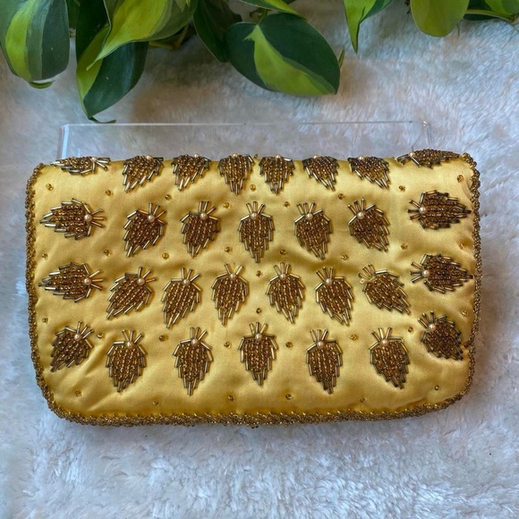 Vintage 60s Gold Beaded Clutch Purse - Picture 3 of 7
